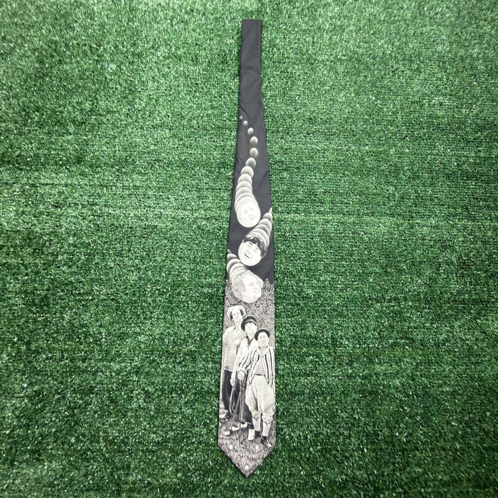 Vintage 1994 Ralph Marlin The Three Stooges Golfing Mens Necktie Black White USA